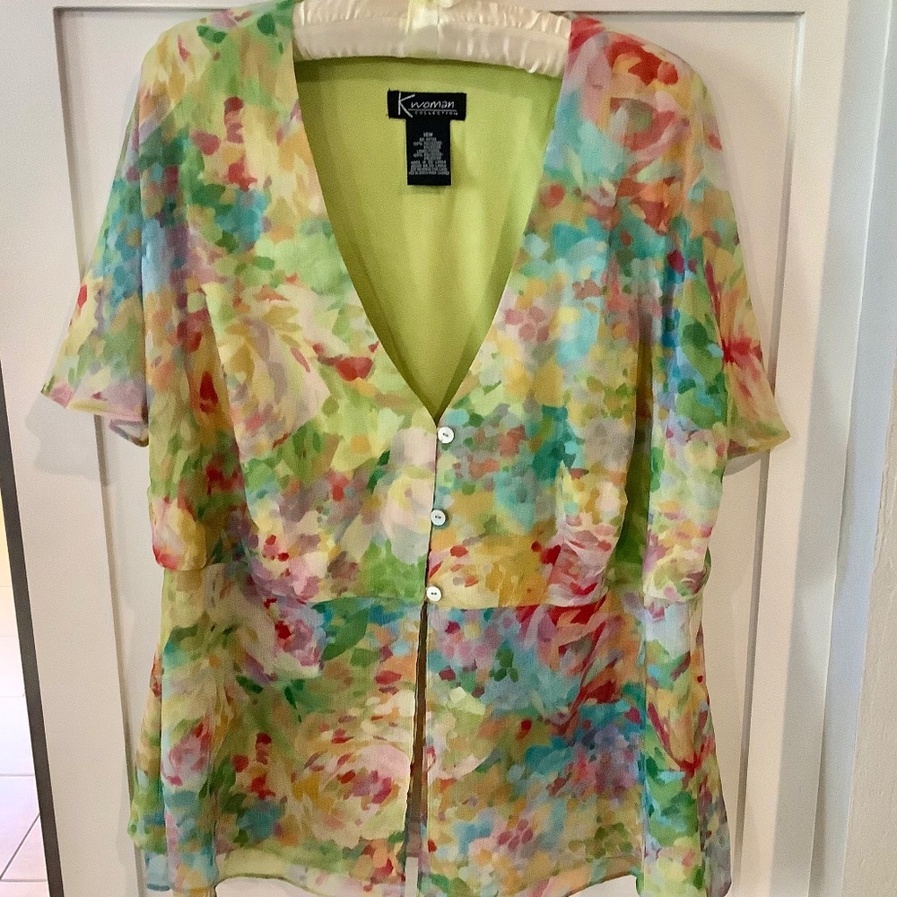 Womens Floral Blouse 18W by K Woman Collection